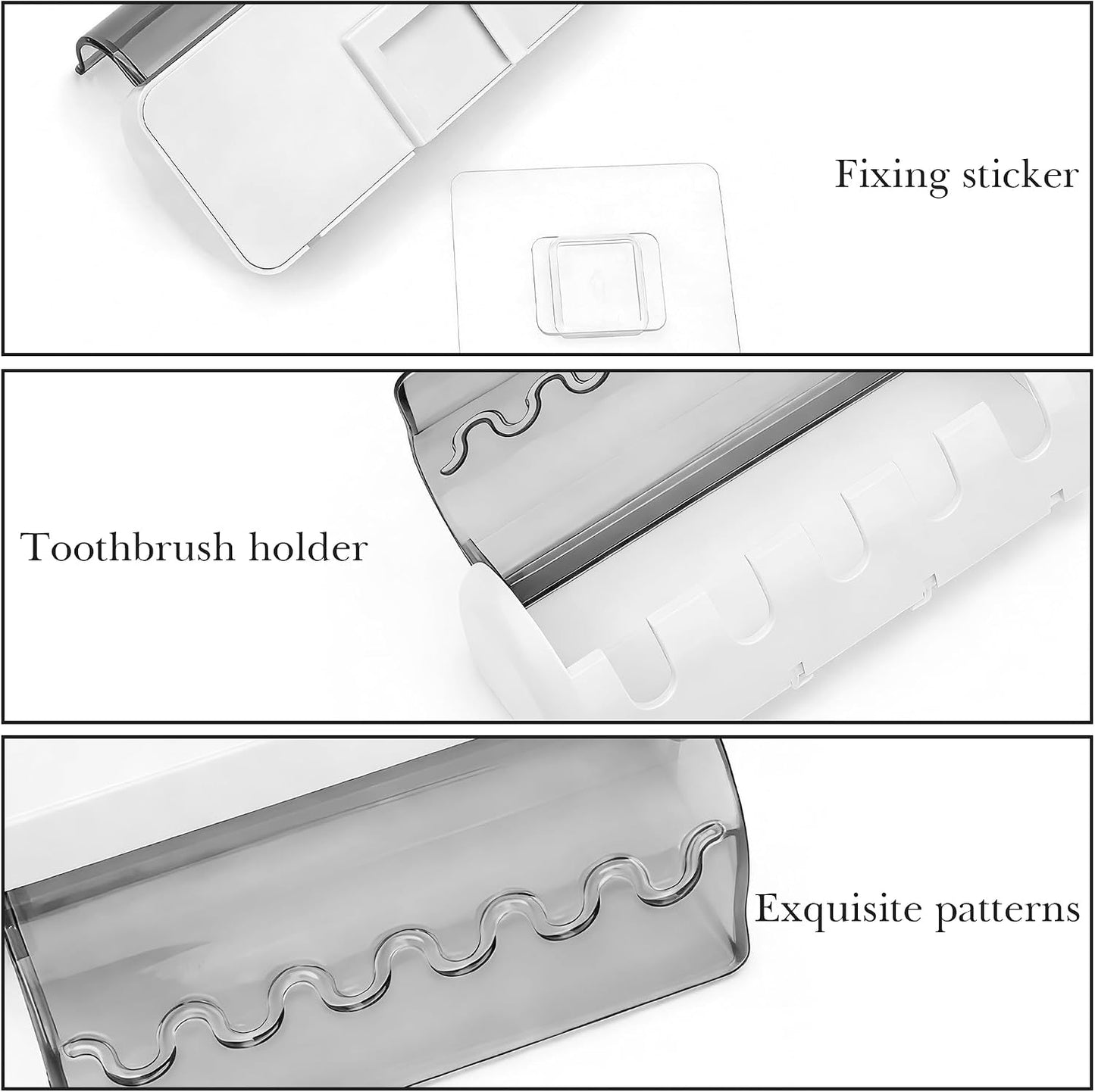 1 PCS Self Adhesive Toothbrush Holder with Cover for Bathroom, 5-Slot Wall Mounted Toothbrush Organizer Rack for Shower, Dorm, Cabinet