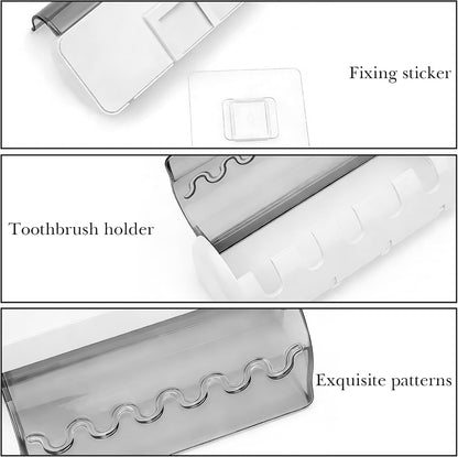 1 PCS Self Adhesive Toothbrush Holder with Cover for Bathroom, 5-Slot Wall Mounted Toothbrush Organizer Rack for Shower, Dorm, Cabinet