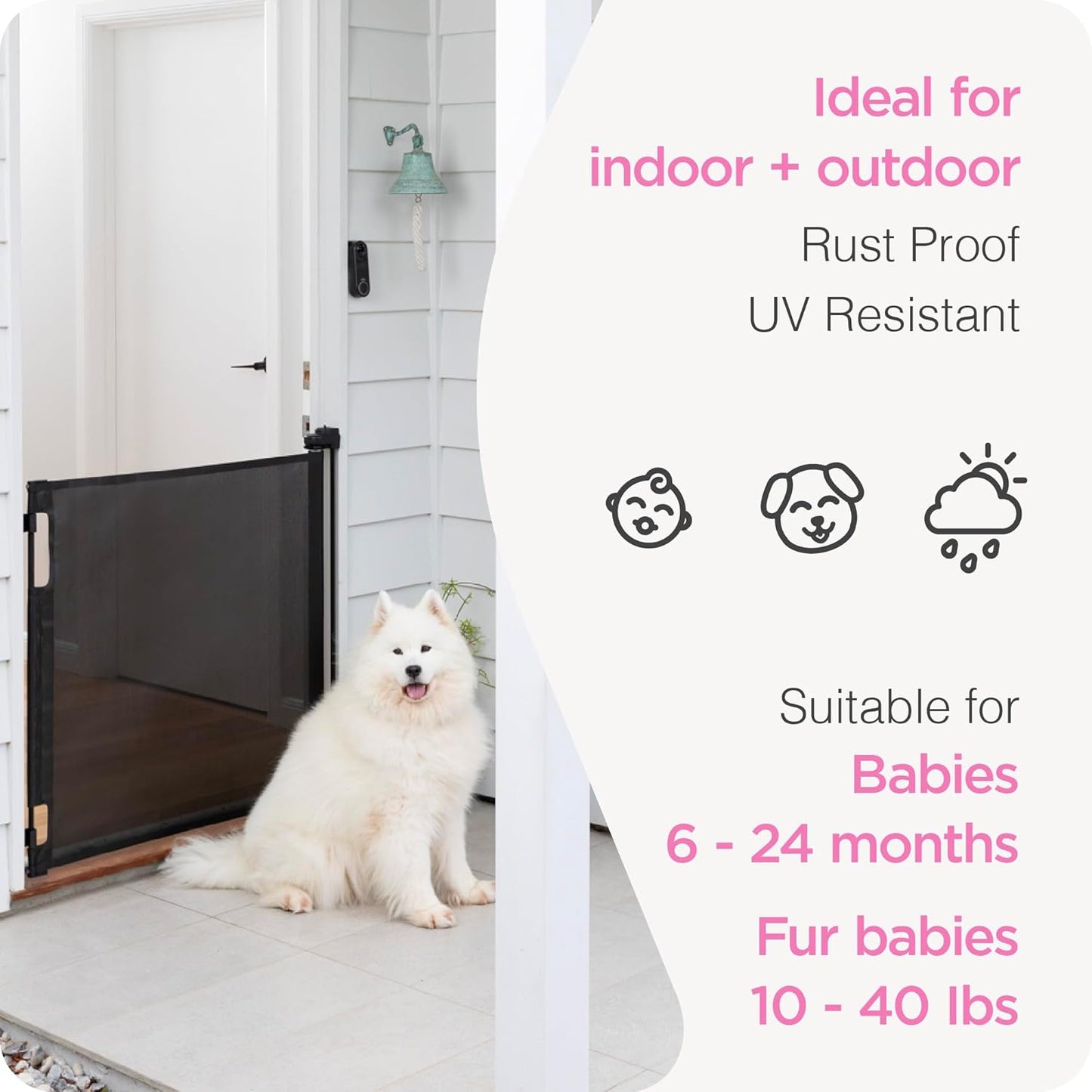 Perma Child Safety Indoor Outdoor Ultimate Retractable Baby Gate, 38.6" Tall Extends to 79" Wide, Black