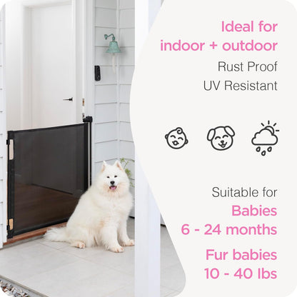 Perma Child Safety Indoor Outdoor Ultimate Retractable Baby Gate, 38.6" Tall Extends to 79" Wide, Black