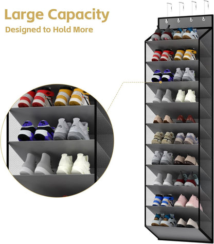 KEEPJOY Over the Door Shoe Organizer, Hanging Shoe Organizer with 4 Hooks, Shoe Holder with 14 Mesh Pockets Closet Door Shoe Storage Bag (White-2Pack)