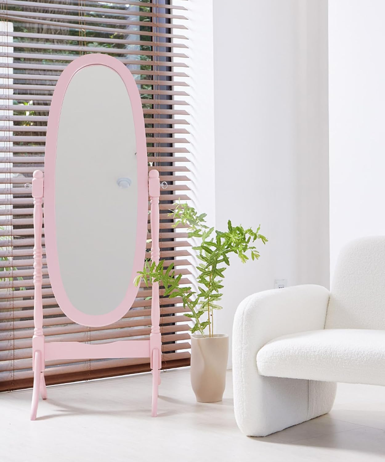 GTU Furniture Swivel Adjustable Full-Length Oval Wood Cheval Stand Floor Mirror(Pink)
