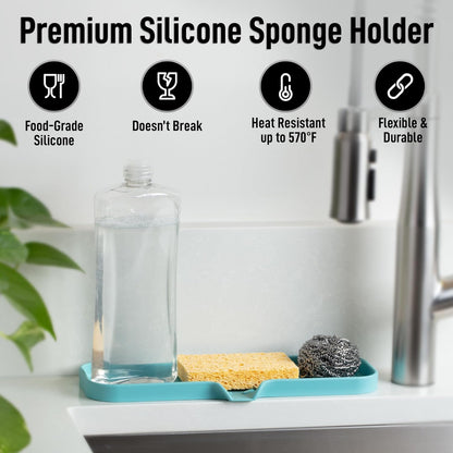 Zulay Kitchen (9x3.5in) Sponge Holder for Kitchen Sink - Flexible Heavy-Duty Multipurpose Sink Caddy - Counter Organizer for Kitchen, Bathroom, Makeup, Trinkets & More! (Grey)