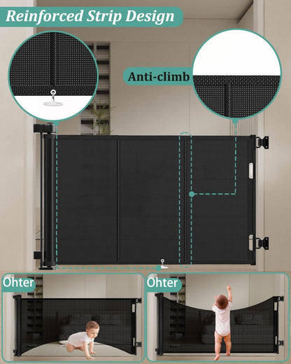 Miumoon 50 inch Retractable Baby Gates 34 inch Tall, Retractable Gate with Reinforced Strip Design to Prevent Crawling Through, Retractable Dog Gate for Stairs, Doorways, Hallways