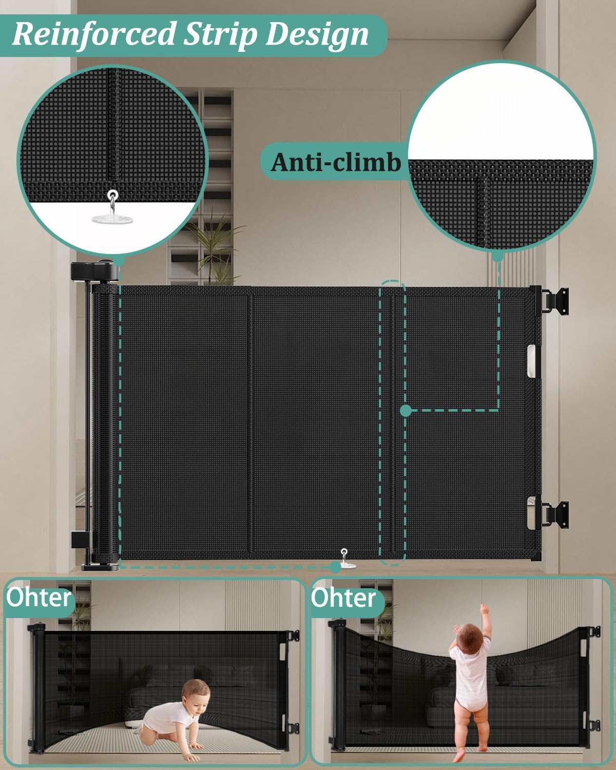 Miumoon 71 inch Retractable Baby Gates 42 inch Tall, Retractable Gate with Reinforced Strip Design to Prevent Crawling Through, 6 FT Retractable Dog Gate for Stairs, Doorways, Hallways, Indoor/Outdoor