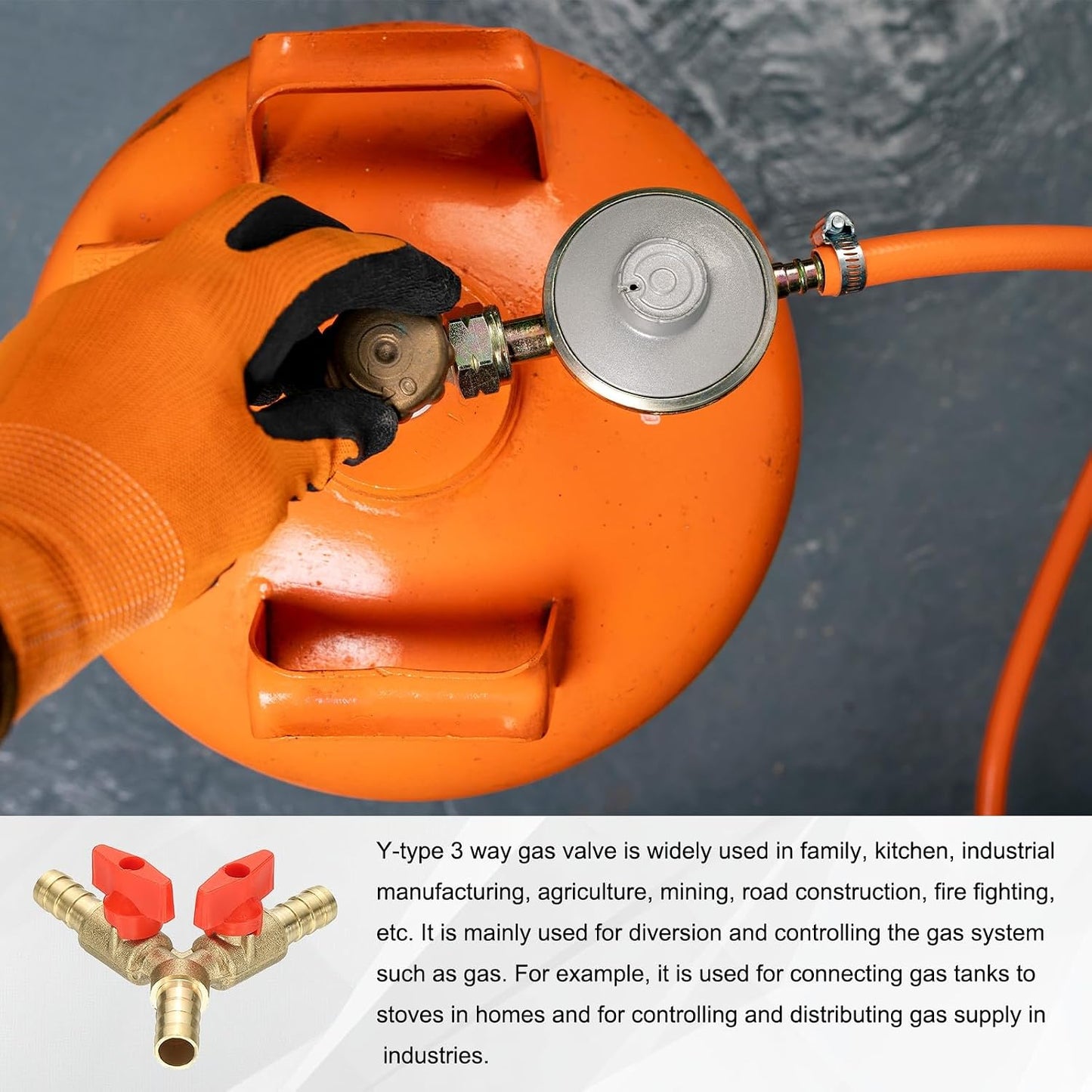 PATIKIL 3 Way Shut Off Ball Valve, 1/4" Y Shaped 3 Way Brass Garden Hose Barb Splitter Line Sprayer Parts Coolant Hose Valve Fitting with 2 Red Switch for Gas Fuel Oxygen, 1 Set