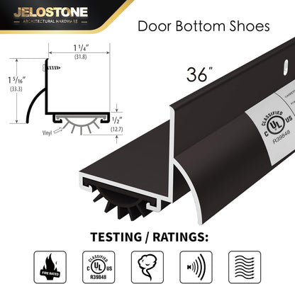 48'' L-Shaped Door Bottom Shoes with Rain Drip(Dark Bronze Anodized) - Fire Rated - Heavy Duty Aluminum with Flex-V Vinyl Seal Insert, Weatherproof & Soundproof for Exterior Doors, JS-210DV
