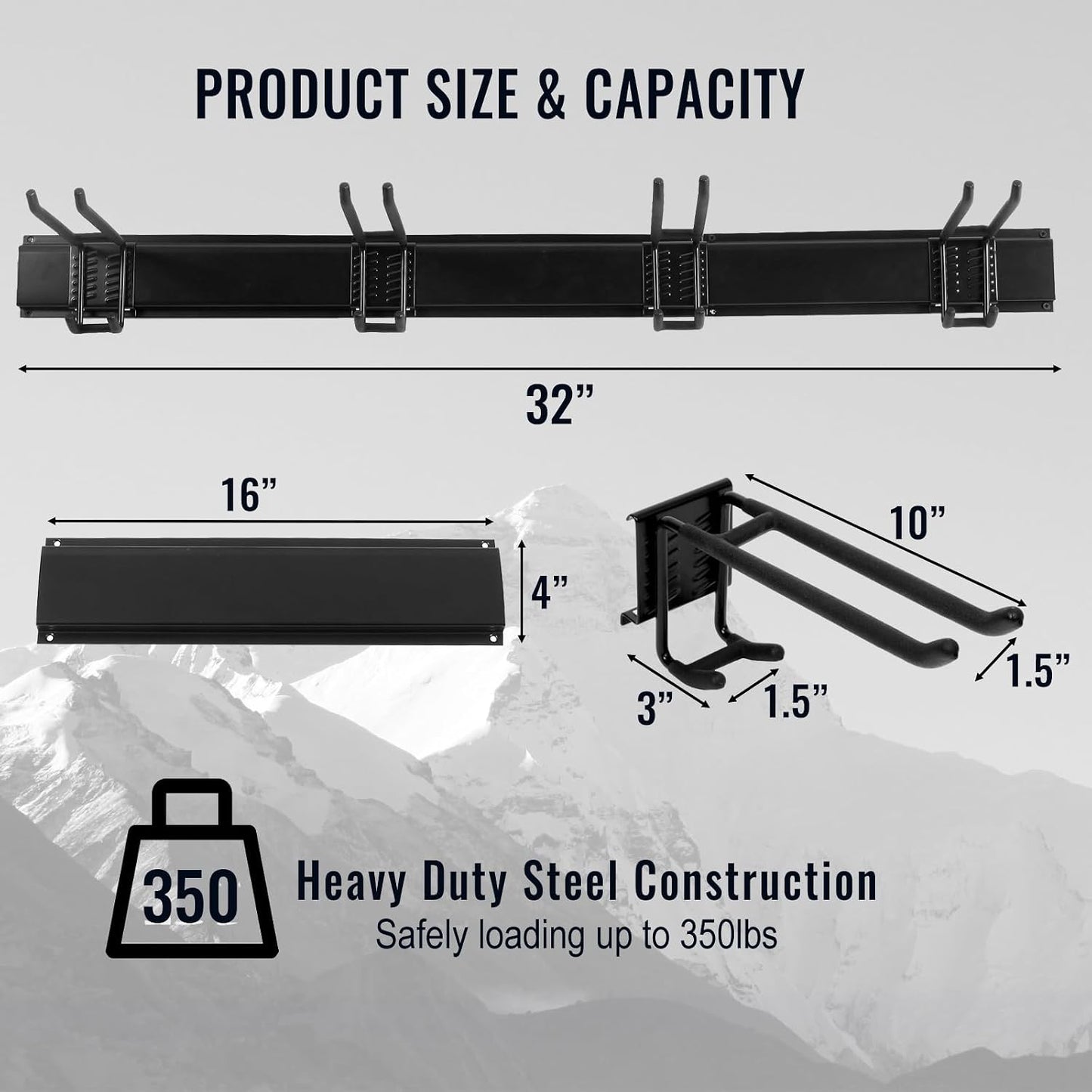 Aking Ace Garage Tool Organizer Wall Mount, 48-Inch Heavy Duty Garden Tool Rack for Shed, Holds 350lbs, Adjustable Storage Hanger for Shovel, Rake, and Power Tools