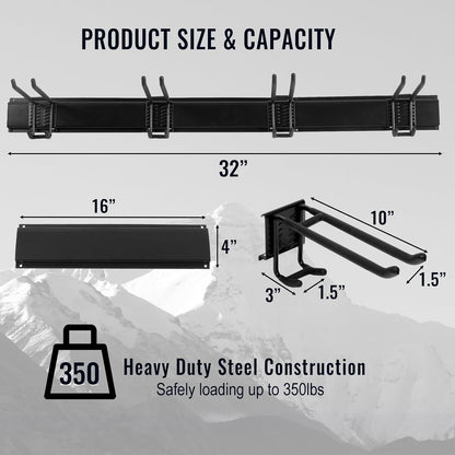 Aking Ace Garage Tool Organizer Wall Mount, 48-Inch Heavy Duty Garden Tool Rack for Shed, Holds 350lbs, Adjustable Storage Hanger for Shovel, Rake, and Power Tools