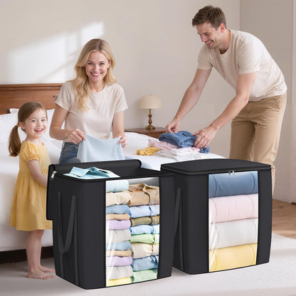 TasticTotes 120L Extra Large Clothes Storage Bags, Foldable Blanket Storage and Organization, Thick Fabric Containers with Reinforced Handles & Zippers for Clothing, Comforters, Bedding, Gray, 1 Pack
