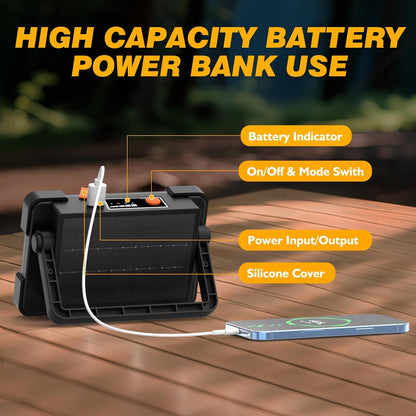 120W Solar Rechargeable Work Light, 144 LED 10000LM Led Work Light with 4 Modes, Portable Flood Light with Stand, IP66 Waterproof Outdoor Working Light for Emergency Mechanic Camping Repair (Yellow)