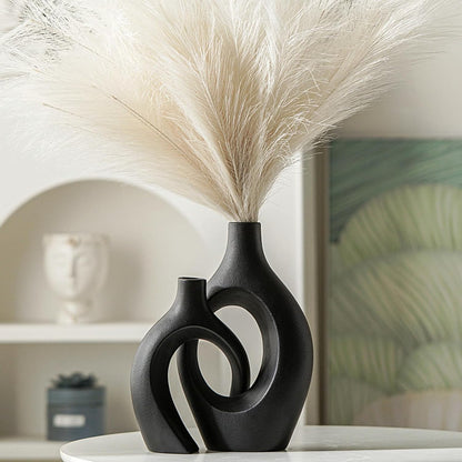 Levvohd Hollow Ceramic Vase Set of 2, Modern Nordic Minimalist Book Style Boho Aesthetic Vases for Home Decor Living Room Shelf Entryway Coffee Centerpiece Table Decorative (Cream White)