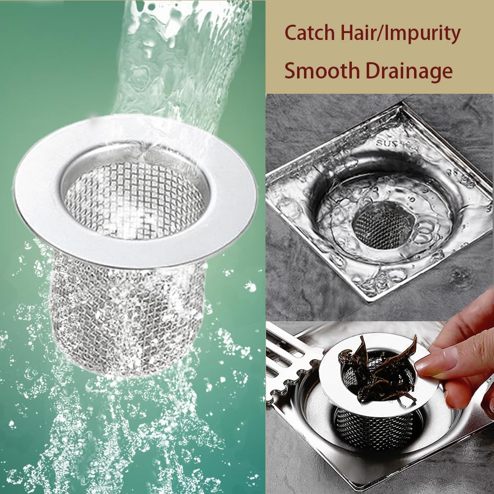 Shower Drain Hair Catcher, Shower Drain Basket, Easy to Clean Stainless Steel Mesh Hair Trap, Reusable Anti-Clog Drain Strainer Filter for Bathroom Sink, Shower & Tub, Fits 2-Inch Inner Diameter Holes