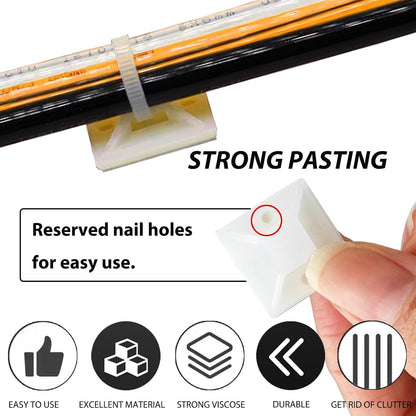 340 Pcs Self Adhesive Cable Zip Tie Mounts Set | 170 Pcs Cable Tie Mounting Base,3/4" | 170 Pcs Zip Ties,8" | White,Cable Clip,Wire Management Clips,Wall Ties Fixing Mount,Wire Holders for Cables