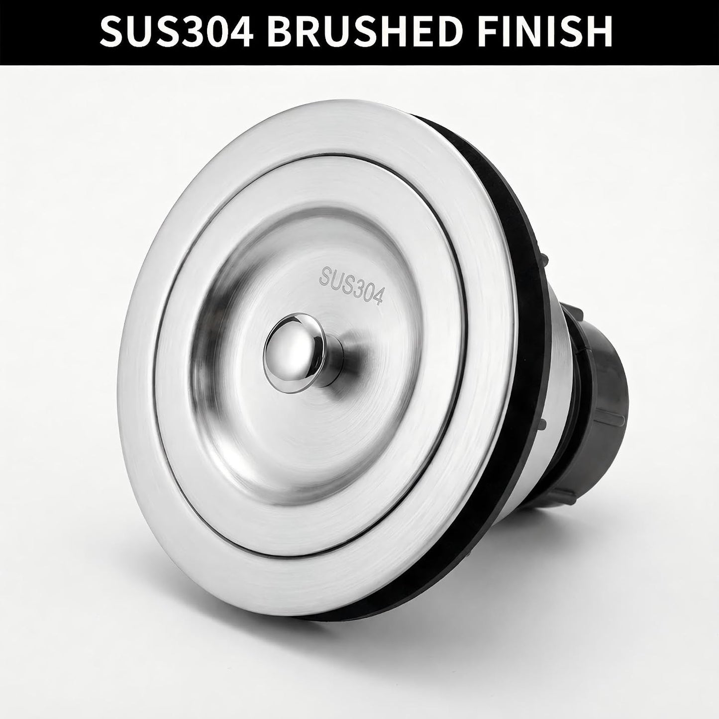 Kitchen Sink Drain Assembly Kit, 3-1/2 Inch Brushed 304 Stainless Steel Basket Strainer with Deep Removable Basket, Stopper & Cover Lid, Fits Standard Kitchen Sinks