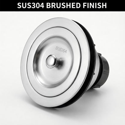 Kitchen Sink Drain Assembly Kit, 3-1/2 Inch Brushed 304 Stainless Steel Basket Strainer with Deep Removable Basket, Stopper & Cover Lid, Fits Standard Kitchen Sinks