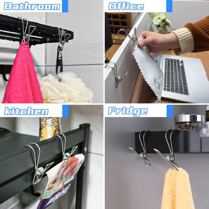 12+2 PCS 304 Stainless Steel Short Tail Hanger Clip with Hook, Durable Hanging Clips, Heavy Duty Multifunctional Hangers Use for Display Storage Items