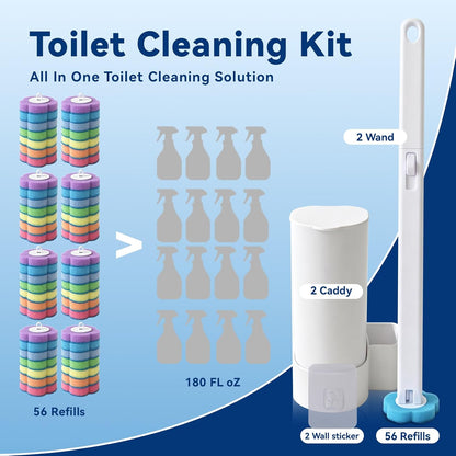 Disposable Toilet Brush with 48 Refills,Toilet Cleaning Supplies,Toilet Wand Brush Starter Kit,Wall Mounted Toilet Bowl Cleaner Brush with Holder for Bathroom Deep Cleaning & Hygiene (White)