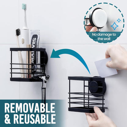 TAILI Upgraded Bathroom Mirror Suction Cup Toothbrush Holder with Razor Hook, Visible Safety Indicator, Large Capacity Inverted Trapezoid Design, Removable Shower Caddy for Toothbrush, Toothpaste, etc