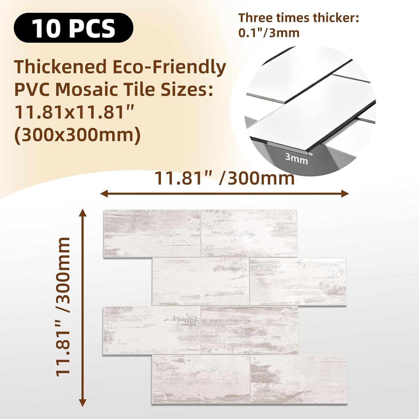 Havenly Peel and Stick Backsplash Tile for Kitchen & Bathroom Walls (White, 10 Tiles - 9.7 sq. ft. (0.9 m²))