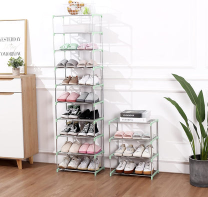 Jucaifu Stackable Small Shoe Rack, Entryway, Hallway and Closet Space Saving Storage and Organization (3-Tier, White)