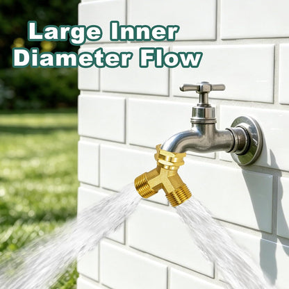 GHT 3/4 Hose Splitter 2 Way, Brass Hose Y for Outdoor Spigot | for garden hoses, sprinklers, drip irrigation and patios, good sealing performance, sturdy, leakproof, full flow port