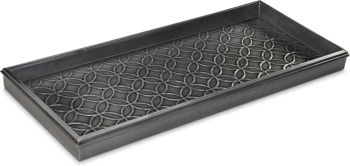 Good Directions Medium Boot Tray, Double Circles Multi-Purpose All Weather Decorative Tray, Shoes, Plants, Pet Bowls, 30x13x2 Inch, Dark Zinc Gray Steel