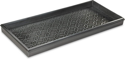 Good Directions Medium Boot Tray, Double Circles Multi-Purpose All Weather Decorative Tray, Shoes, Plants, Pet Bowls, 30x13x2 Inch, Dark Zinc Gray Steel