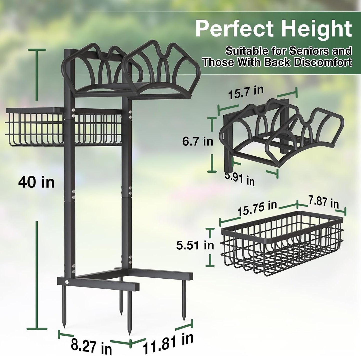 Qatsrin Upgraded Garden Hose Holder with Large Basket, Heavy Duty Water Hose Holder Supports 160-ft Hoses, Freestanding Detachable Hose Stand Storage Reel Hanger Rack for Yard Lawn Farm