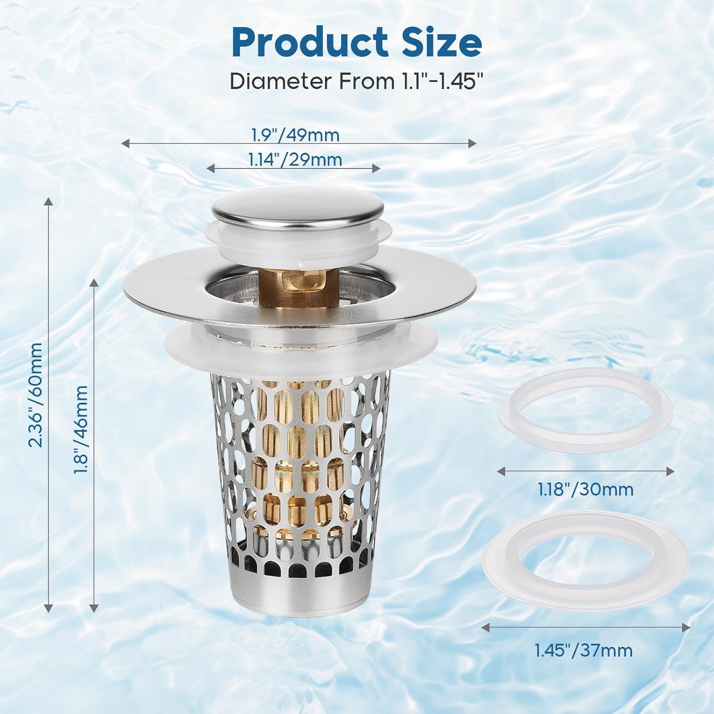 Bathroom Sink Drain Strainer, Adoric 2 Pack Universal Pop-Up Sink Stopper Hair Catcher, Anti-Clog Stainless Steel Drain Filter Basket, Removable Sink Drain for Bathroom Sink Stopper