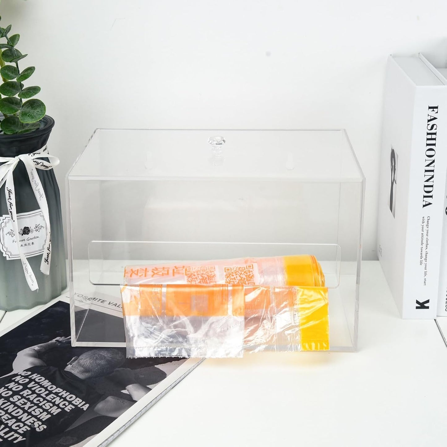 Trash Garbage Bag Roll Holder Dispenser Wall Mount Acrylic Storge Organizer