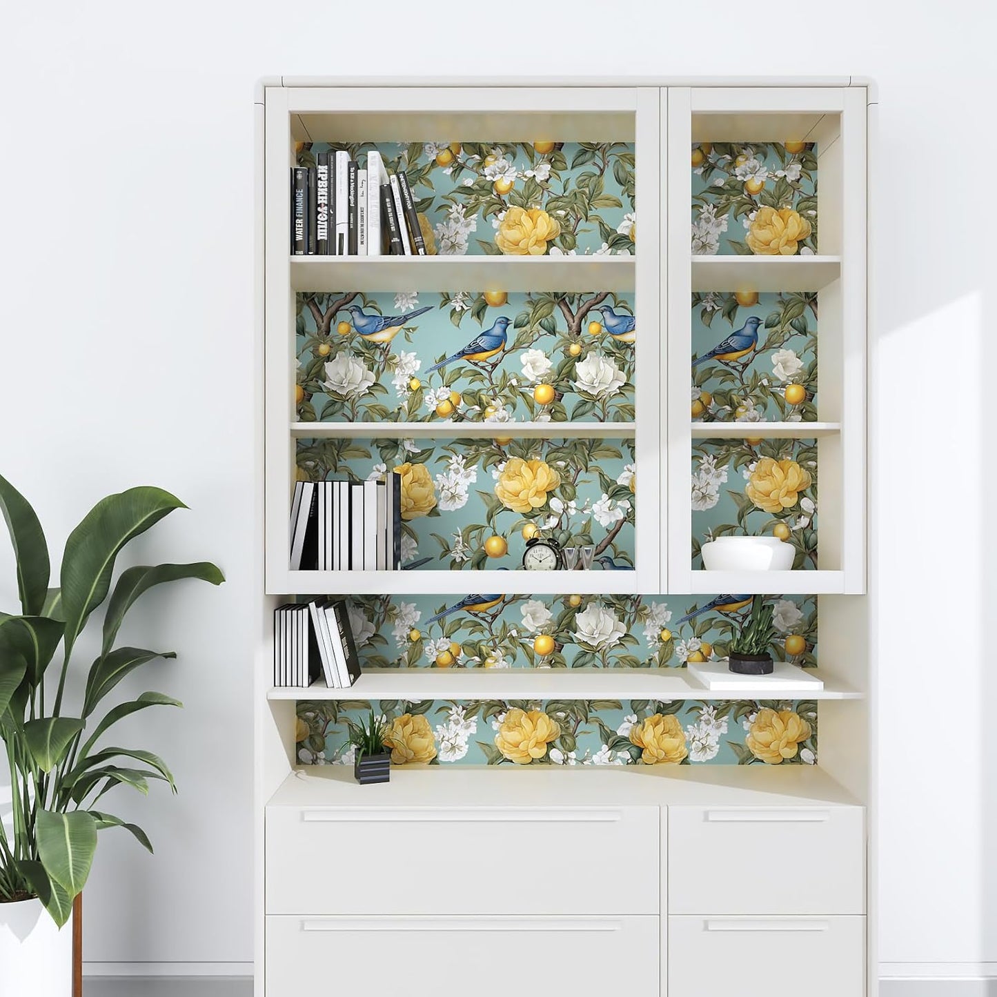 Danodoi Yellow Floral Wallpaper Peel and Stick Vinyl Wallpaper Stick and Peel Colorful Contact Paper for Cabinets Waterproof Self Adhesive Wall Paper for Kitchen Countertop Wall 17.5" x 118"