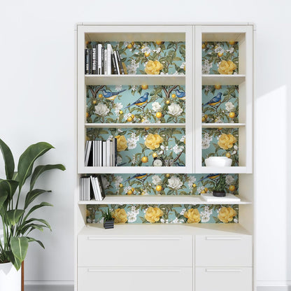 Danodoi Yellow Floral Wallpaper Peel and Stick Vinyl Wallpaper Stick and Peel Colorful Contact Paper for Cabinets Waterproof Self Adhesive Wall Paper for Kitchen Countertop Wall 17.5" x 118"