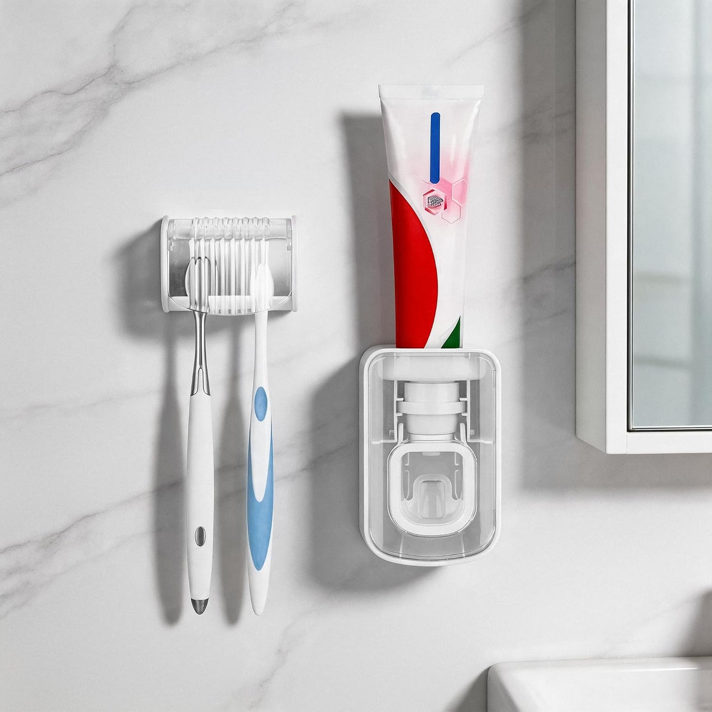 1 Pack Toothbrush Holder Wall Mounted with Cover for Bathroom, 2 Slots Toothbrush Storage Organizer for Shower, Self Adhesive Toothbrush Hanger (Grey)