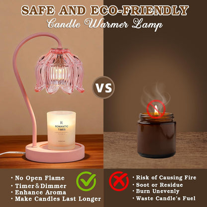 Funistree Flower Candle Warmer Lamp with Timer, Dimmable Candle Lamp Warmer, Christmas Birthday Gifts for Women Mom Her, Housewarming Home Decor, Lotus Wax Warmer for Yankee Candles - Lily Amber