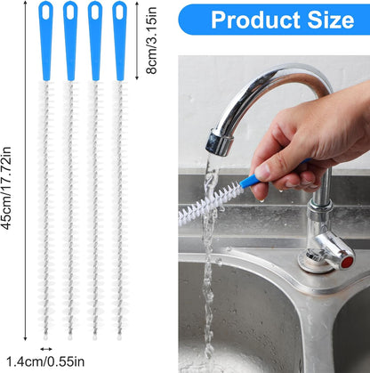 Yuanchu 4 Pack Flexible Drain Cleaning Brush, Sink Pipe Cleaners Drain Clog Remover Tool with Nylon Bristles Rust-Resistant Sink Unblocker Tool for Toilet Kitchen Shower Sewer Tub