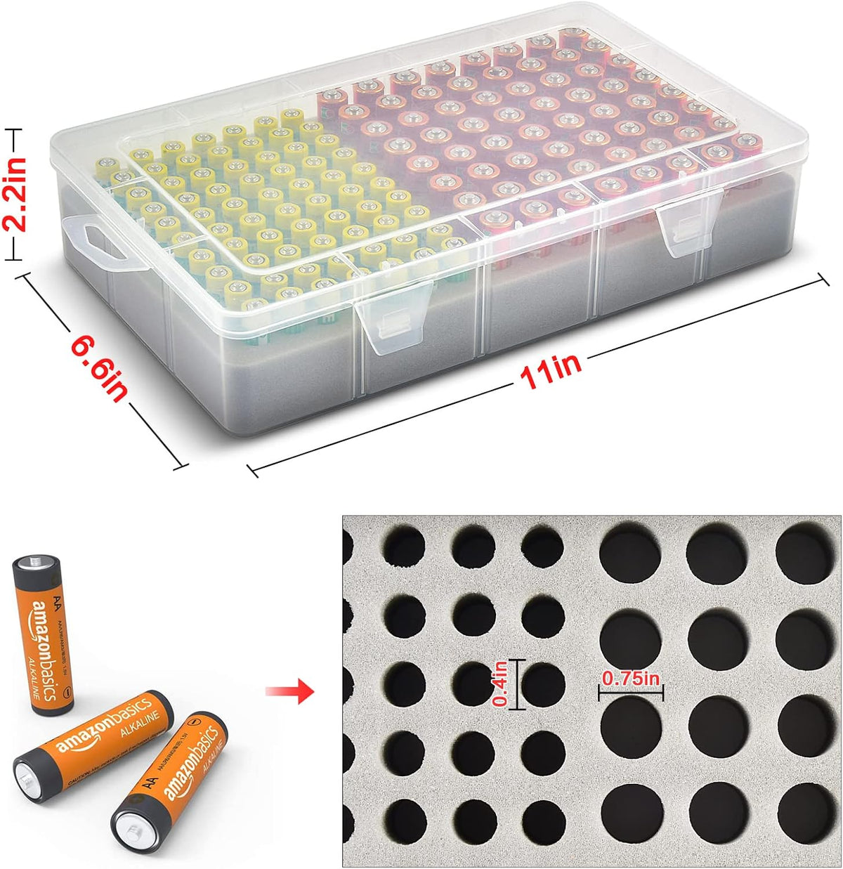 Xuerdon Battery Organizer Storage Holder Case with Double-Sided, Garage Box Container with Tester Checker.Battery Vault Box Holder Container for 134pcs AA AAA Batteries