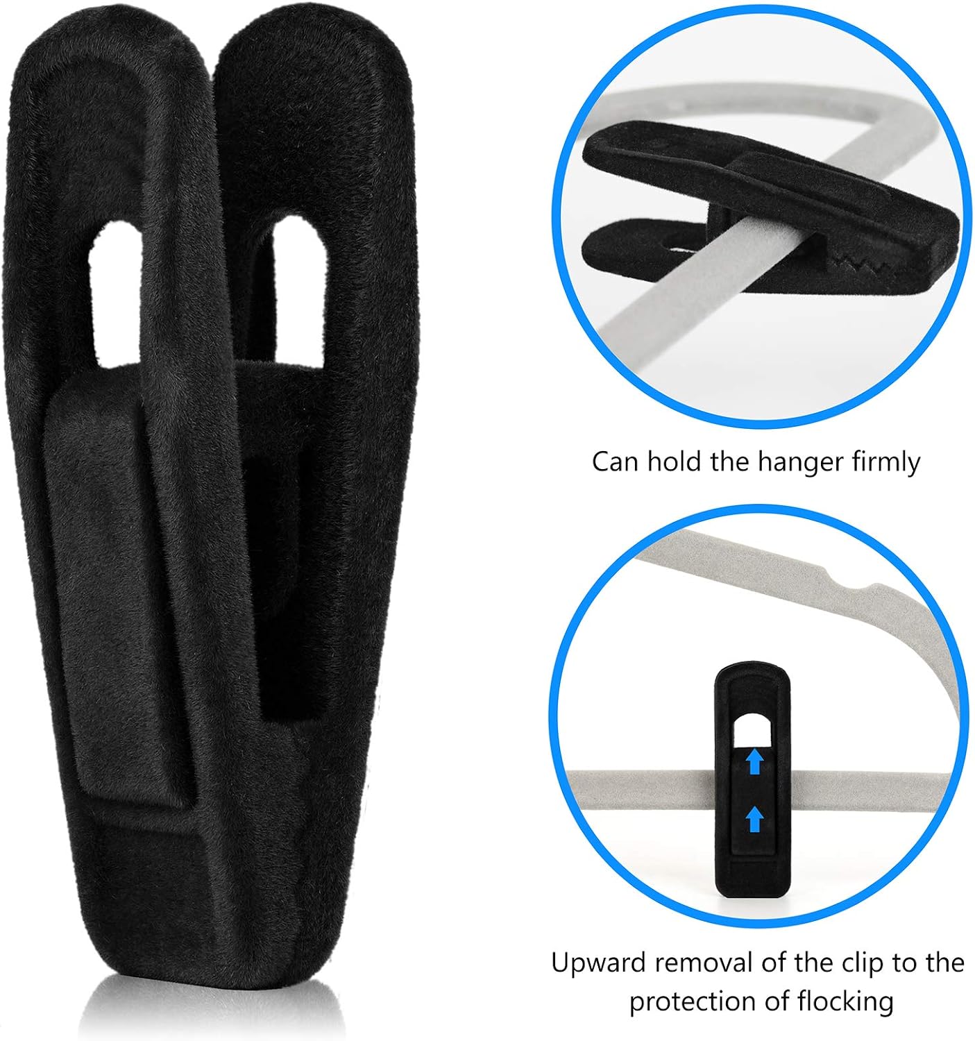 Tinfol Velvet Hanger Clips, 24 Pack Black Pants Hangers Clips, Large Opening Clothes Pin, Strong Finger Flocked Clip Perfect for Use with Slim-line Clothes Velvet Hanger