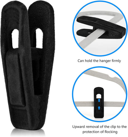 Tinfol Velvet Hanger Clips, 24 Pack Black Pants Hangers Clips, Large Opening Clothes Pin, Strong Finger Flocked Clip Perfect for Use with Slim-line Clothes Velvet Hanger