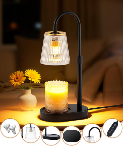 Adjustable Candle Warmer Lamp with Timer - Electric Light Wax Warming Dimmable Flameless Top Melter Heater Melting Heating Height Small Jar Candles Gifts Women Mom Birthday Home Desk Modern Decor