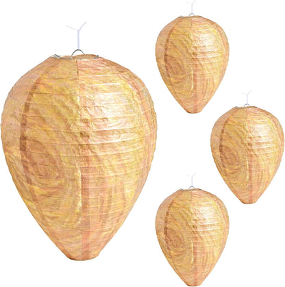 ZeeDix 4 Pack Hanging Paper Fake Wasp Nest Decoy for Outdoor, Home and Garden(8.66"×11",Warm Color)