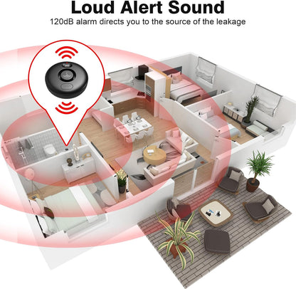 RUIKORING Water Leak Detectors for Home 4 Pcak, 120dB Adjustable Loud Alert Water Sensor, IP66 Waterproof Water Alarm, Easy Installation for Home, Bathroom, Sink, Basement Flood Prevention, Laundry