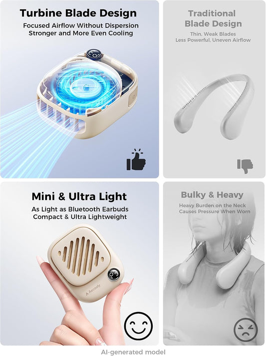 Aecooly Magnetic Clip On Fan, Mini Portable Neck Fan, Mighty Waist Fans, Light Hat Fans, Hands Free USB Rechargeable [10H Max Cooling Time], Personal Battery Powered for Travel, Gifts for Women -Beige