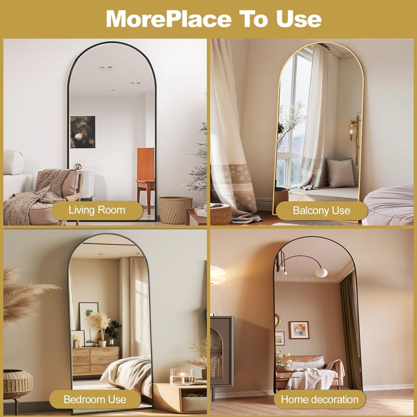 Prywot Arched Full Length Mirror, 70"x26" Free Standing Floor Mirror, Modern Full Body Mirrors with Stand, Wall Mirrors with Aluminum Alloy Frame for Bedroom,Living Room, Gold