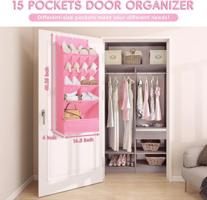 FENTEC 1 Pack Over-the-Door-Shoe-Organizers,Hanging Organizers with Large Pocket Shoe Holder Hanging Shoe Rack for Closet Shoe Organizer for Wall, Over Door Organizer with 15 Pockets Gray