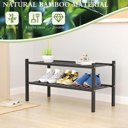 ROMGUAR CRAFT 3 Tier Bamboo Shoe Rack for Closet Free Standing Wood Shoe Shelf Storage Organizer for Entryway Small Space Stackable 27"x11"x20" (Natural)
