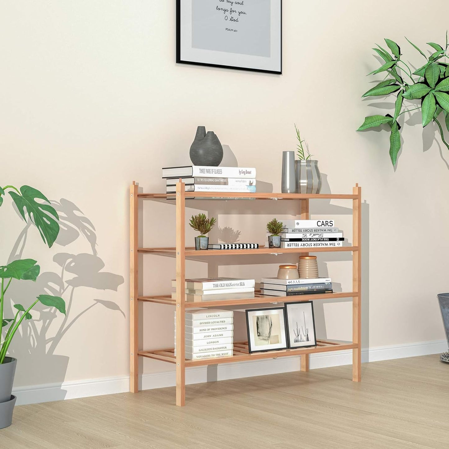 Dranixly Shoe Rack, 2-Tier Bamboo Stackable Shelf Storage Organizer, Stand for Closet, Entryway, Hallway, Bathroom and Living Room（Natural）