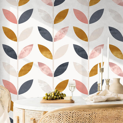 Floralplus Peel and Stick Wallpaper Boho Leaf Removable Wallpaper for Bathroom Renter Leaf Contact Paper for Locker Shelf Liner Vinyl Adhesive Wallpapers Wall Mural Decor 17.5 in x 118 in