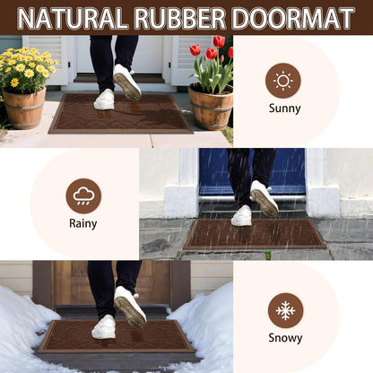 FRAMICS Front Door Mat Outside Entrance, Heavy Duty Rubber Door Mats Outdoor Welcome Mat Waterproof Doormat Non Slip for Entryway Doormats Dirt Trapper Indoor Mats All Seasons, 17 x 30 Inches, Black