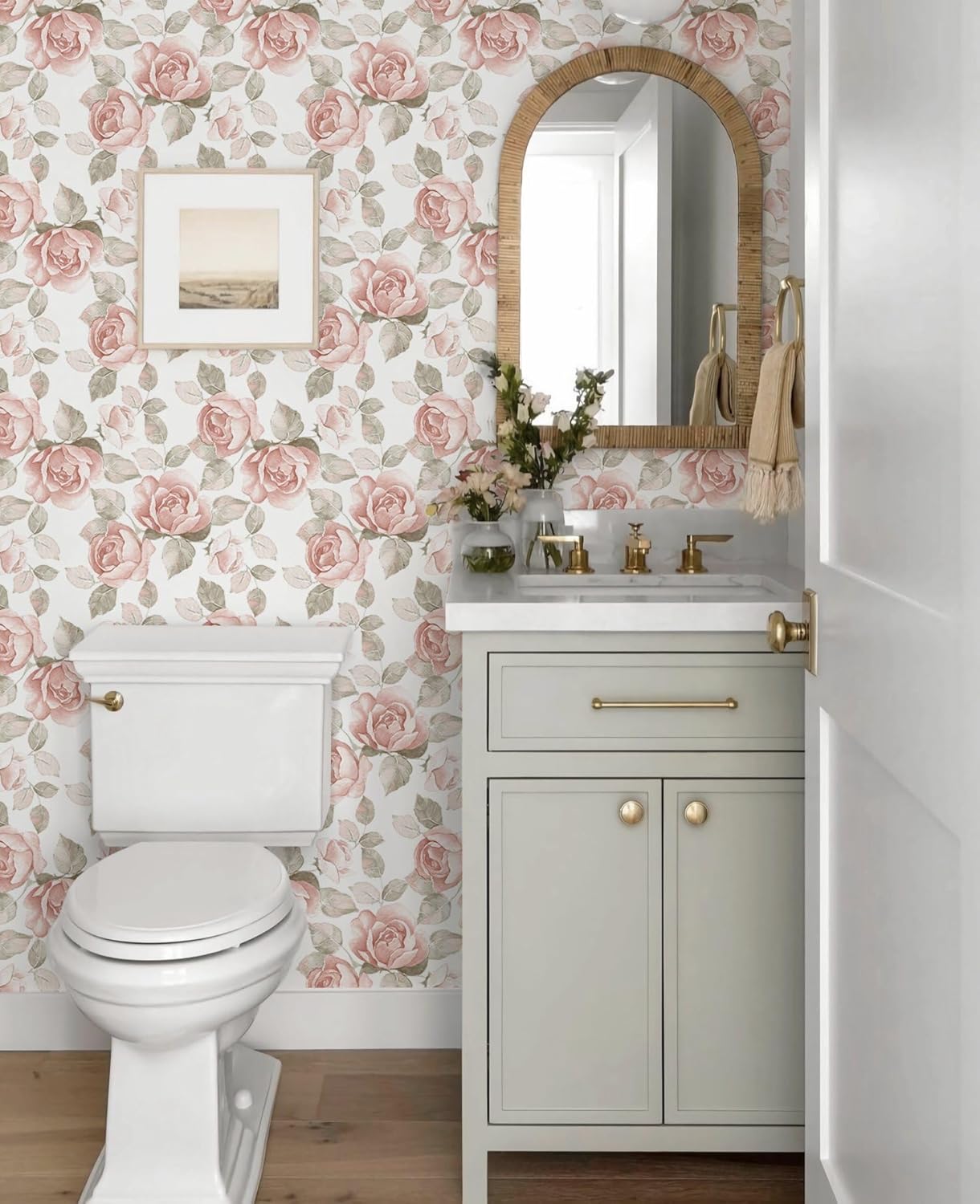 Heroad 16.1''x118'' Floral Peel and Stick Wallpaper Vintage Contact Paper Pink Rose Wall Paper Removable Renter Friendly Wallpaper for Bathroom Bedroom Nursery Waterproof Self Adhesive Vinyl Rolls